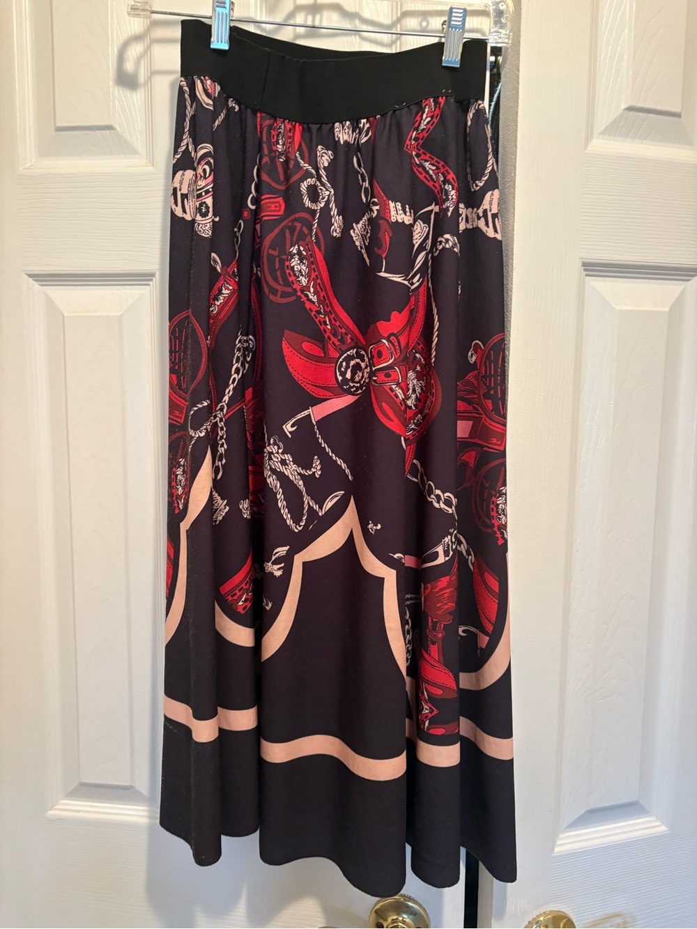 Black & Red Printed A-Line Skirt Paris